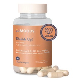 Moods  Multivitamnico Natural - Adaptgeno Melena de Len y Shiitake - Zinc y Resveratrol - Vitaminas C, D, B12 - 60 Cpsulas Veganas - Shields Up -...  
