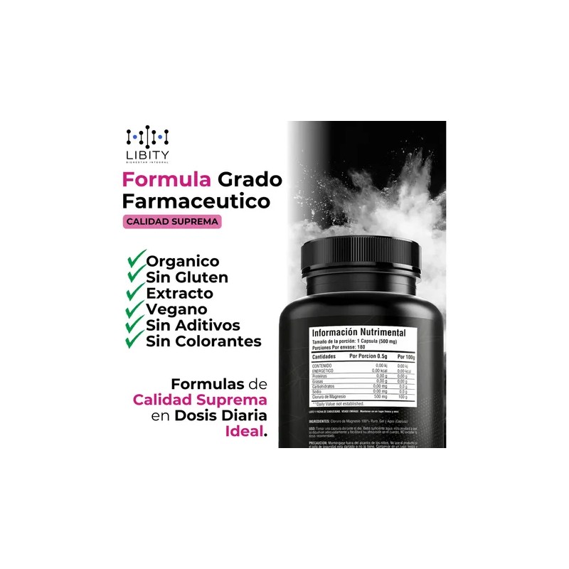 Cloruro Magnesio 100 Puro 180 Capsulas 500mg Potente Formulacion Grado