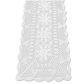 KEPSWET Sunflower Rectangle Handmade Crochet Lace Table Runner Floral Wedding Decoration (14x60 inch, White)