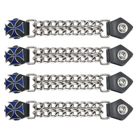 Dream Apparel 4PCS Motorcycle Vest Extenders for Men, Biker Vest Extenders with Faux Leather Ends and Double Chrome Chains