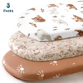 GRSSDER Stretchy Ultra Soft Bassinet Sheet 3 Pack, Universal Fit for Bassinets Baby Cradle Moses Basket Oval Rectangle Mattress or Changing Table Pad Safe and Snug, Stylish Print of Sunny Bear
