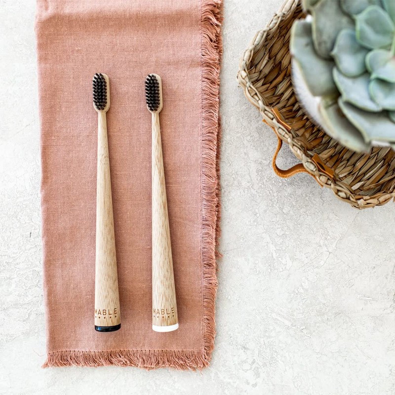MABLE Bamboo Toothbrush Two Pack, Soft Bristle (Charcoal Infused Soft