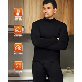 CL convallaria Thermal Underwear for Men Long Johns Set Turtleneck Fleece Base Layer Cold Weather Top Bottom Open Fly