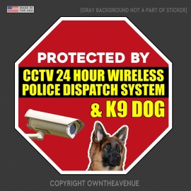 OwnTheAvenue Warning Protected by CCTV Sticker 24 Hour Surveillance Camera & K9 Dog Decal 4"