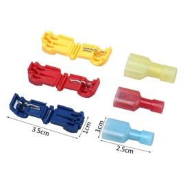 TOOHUI 120 Piece Set T Wire Connectors, Flat Terminals, Electrotap Splitter Connectors, T Connection Connectors, Terminals, Easy Fast Wire Installation, Branch Wire Connection, Thin Wire, Red / Yellow / Blue
