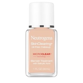 Neutrogena SkinClearing - Base líquida libre de aceite para combatir el acné y las imperfecciones con ácido salicílico al 0.5%, medicamento para el acné, maquillaje que controla el brillo para piel
