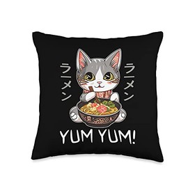 Cool Ramen Otaku Kawaii Manga Anime Merch Kawaii Neko Ramen Lover Japanese Noodle Anime Throw Pillow, 16x16, Multicolor
