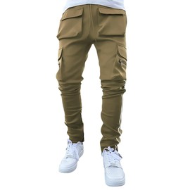 MECH-ENG Men's Workout Tapered Jogger Pants Casual Hip Hop Cargo Pants Punk Streetwear Sweatpants(Khaki Medium)