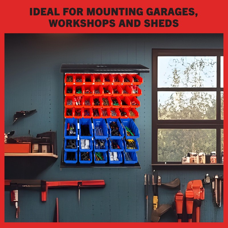 47-Bin Garage Organization Rack (15 Large, 32 Small) - Tabletop
