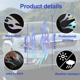 Pack of 4 Car Stickers, 18 cm + 30 cm Flame Reflective Stickers, 3D Reflective Car Stickers, for DIY Bodywork, Truck, Off-Road Vehicle, Skateboard