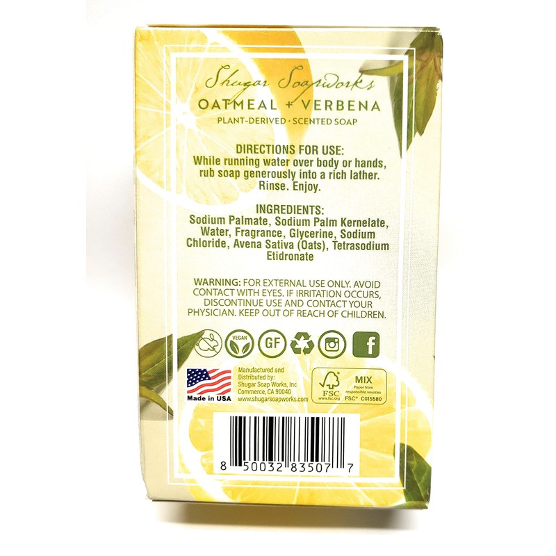 Shugar Soapworks Oatmeal & Verbena Soap - 5 Ounce Beauty