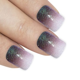 Falsche Nägel Bling Art Grun Braun Gel Ombre Französisch Squoval 24 Fake Tips Kleber