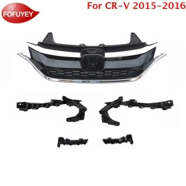 Soportes de faros de parachoques de 4 piezas + rejilla cromada delantera para Honda CRV CR-V 2015 2016