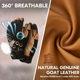 Vgo... GA9604 Men's Work Gloves, Mechanic's Gloves Made of Goatskin Leather, 1 Pair