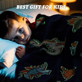 Glow in The Dark Dinosaur Blanket, Dinosaur Gifts Toys for Boys Kids, Best Christmas Birthday Valentine's Day Easter Presents for Kids Age 1-12 Year Old, Child Toddler Teen Soft Cozy Throw 50"x60"