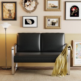 HAOBO Home Loveseat Couch Bench Settee for Living Room, Upholstered Small Sofa Couch PU Leather Banquette Lounge Bench for Dining Room Bedroom Funiture