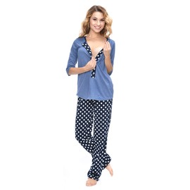 Mija 4054 3-in-1 Nursing Pyjamas / Maternity Pyjamas, Blue Polka Dot Jeans