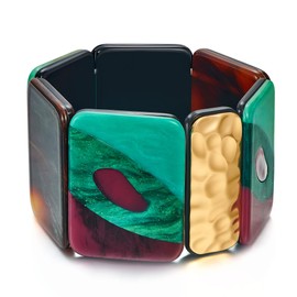 FAMARINE Vintage Tribe Chunky Statment Bangle Bracelet for Women, Geometry Bohemia Colorful Lucite Acrylic Bangle Costume Jewelry for Women