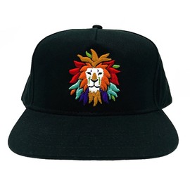 San Diego Zoo Colorful Lion Flat Brim Snapback Cap, Black Cotton Hat, Rainbow Lion Head Design, Fully Adjustable
