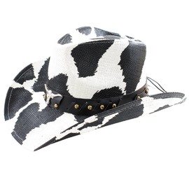 Cow Print Cowboy Hat with Bullhead Buckle, Cowgirl hat Black Cowboy hat(US, Numeric, 7 1/4, Cow Print, Hat Only)