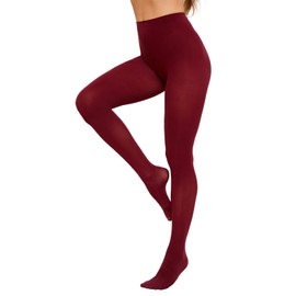 Almoony Tights For Women 80D Soft Semi Opaque Solid Color High Waist Tights Stretchy Pantyhose For Women Burgundy M