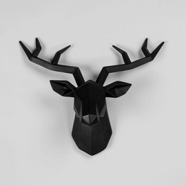 MagiDeal Resin Deer Head Sculpture Animal Statue Figurines Wall Mount Background Wall Crafts Creative Art Antlers Statuette for Gift Decoration, Black