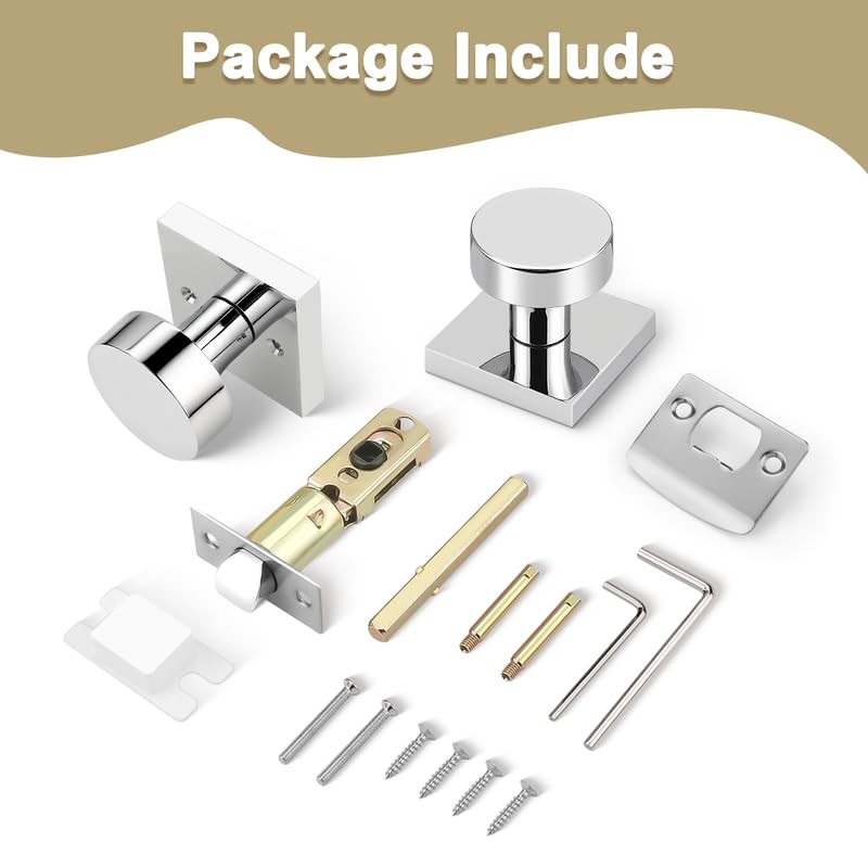 Probrico Chrome Square Door Knobs no Lock, Closet Door Knobs