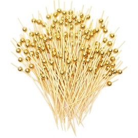 200Pcs Cocktail Picks, Toothpicks for Appetizers, Bamboo Cocktail Sticks Skewers for Drinks, Desserts, Charcuterie, Wedding Party Fancy Toothpicks, Gold Pearl Mini Food Picks Fruit Sticks Decorative