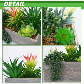 Artificial Succulents Plants Indoor Centerpieces for Dining Tables Entryway Kitchen Farmhouse Decorations,Faux Succulent Arrangement in Rectangular Rustic Planter Decor for Outdoor Coffee Patio Table