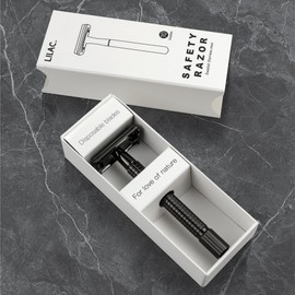 LILAC Safety Razor for Men, Double Edge Butterfly Open Razor with a Heavyweight Metal Razor Handle and 10 Platinum Coated Stainless Razor Blades, reusable mens razors for shaving