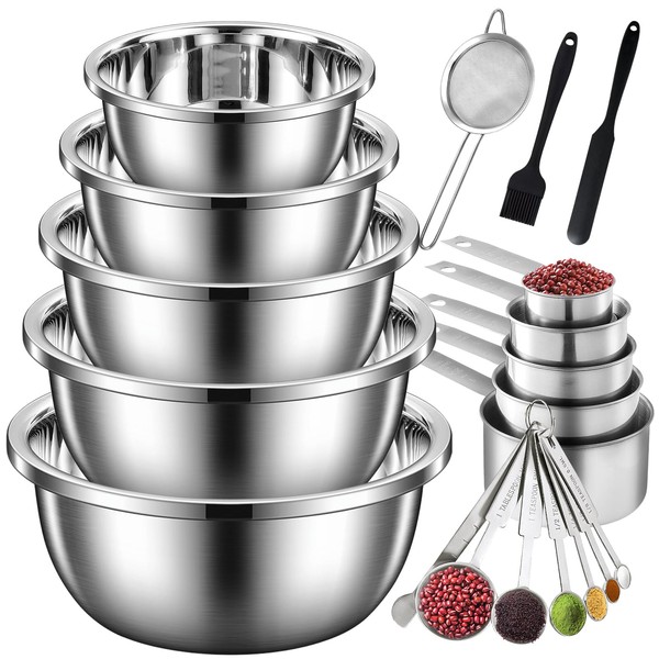 20Pcs Mixing Bowl Set,Stainless Steel Mixing Bowls,Large Nesting Bowls 4.1/3.2/2.4/2.1/1.4QT