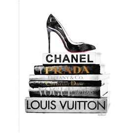 Fine Art Canvas Red Sole Bookstack Canvas Wall Decor by Artist Amanda Greenwood for Living Room, Bedroom, Bathroom, Kitchen, Office, Bar, Dining & Guest Room - Ready to Hang - 24 in x 32 in