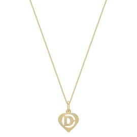 Carissima Gold Women's 9ct Yellow Gold Diamond Cut 'D' Initial Heart Pendant on Curb Chain - 46cm/18'
