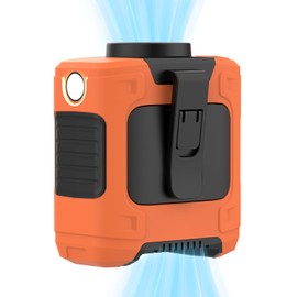 LOUISWARE Portable Waist Fan 10000mAh Rechargeable Waist Clip Fan 18000RPM With Max 12H Working Time 3-speed adjustment with LED flashlight Portable Fan for Outdoor Jobsite and etc(Orange)