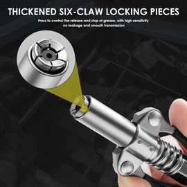 ATIVERE Grease Gun Coupler 1PCS with 6 Locking Jaw Strong Lock-on, 10000 PSI High Pressure Quick Release Grease with one 18" Spring Flex Hose, Compatible with All 1/8" NPT Grease Gun Fittings