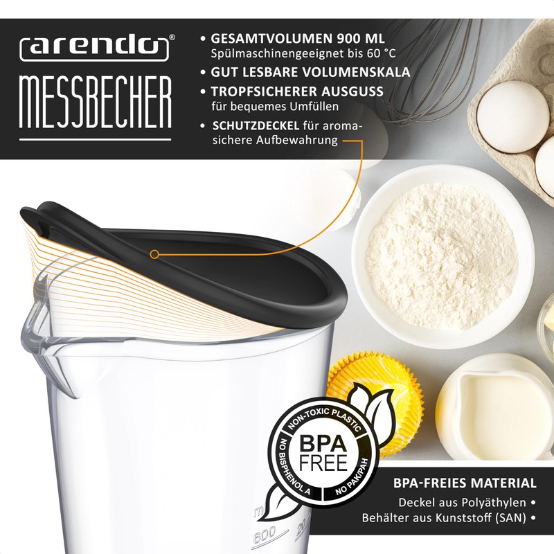 Arendo - Plastic Measuring Cup 600ml - 20oz - Clear