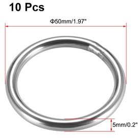 TOP-VIGOR 10Pcs Welded O-rings, 50mm Outer Dia 5mm Thickness Multi-Purpose 201 Stainless Steel O Rings, Smooth Strapping Welded Round Rings for Hardware Bags Ring Hand DIY Accessories and Dog Leas