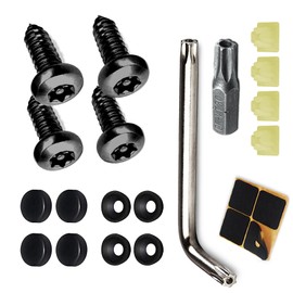 4 Set Black Anti Theft License Plate Screws Kits, Rustproof Stainless Steel Car Tag Plate Mounting Hardware, M6 (1/4") Tamper Proof Screws for Front Rear Frame Holder Mounting 1996-2023