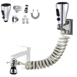 Kitchen Faucet Sink Sprayer Attachment,3 Function Sink Sprayer Replacement Head with Aerator,3-Way Brass Diverter with 118”Recoil Hose and Holder for Kitchen,Utility,Bathroom (5 adapters)