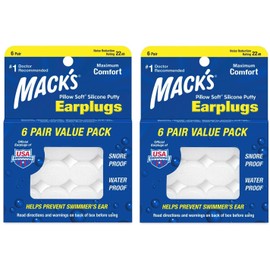 Mack's Pillow Soft Silicone Earplugs - 6 Pair, Value Pack of 2 – The Original Moldable Silicone Putty Ear Plugs for Sleeping, Snoring, Swimming, Travel, Concerts and Studying | Made in USA