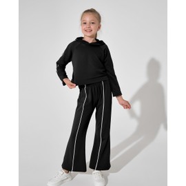 SODLON Girls Clothes Size 7 8 Kids Winter Fall Hoodies Outfits Long Sleeve Ruched Sweatshirts Flare Sweatpants Joggers Sweatsuit Workout Track Suit Sets Spring Tween Girl Clothing Black