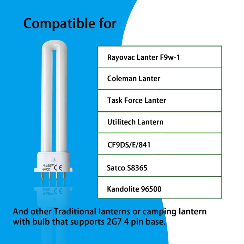 Ignixlite (2PACK) FLS/E9W Fluorescent Bulb,Replacement for Camping Lantern Bulb,4 Pin