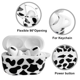 AGAOSH for Airpods Pro Case Cover with Keychain,Full Protective Inspired Cute Cow Print Skin Catalyst Airpod Case Pro Silicone for Women Men Girl with Airpods Pro Charging Case,Front LED Visible