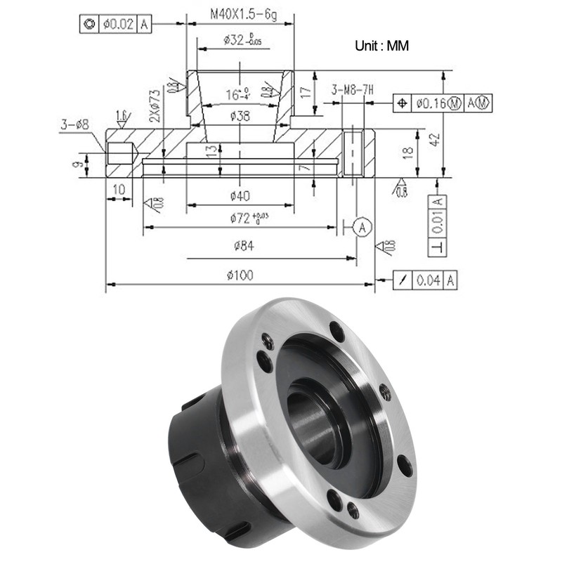 Collet Chuck 40CR Steel 16° Concentricity Lathe Fixtures CNC Milling