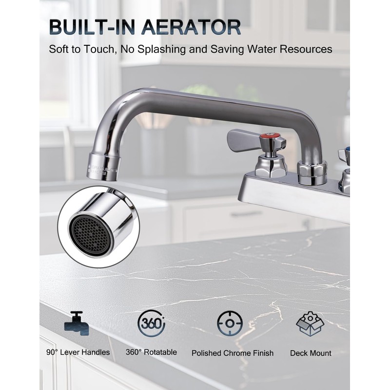 Phivan Commercial Sink Faucet 4 Inch Center Deck Mount Bar