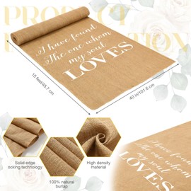 Tudomro 40 Inch x 15 Ft Extra Long Natural Burlap Wedding Aisle Runner Outdoor Jute Burlap Aisle Runner for Wedding Ceremony Rustic Indoor Carpet for Walkway (Love Style)