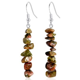 JNONL Handmade Chic Irregular Natural Stone Tassel Long Dangle Drop Earrings Bohemian Unique Vintage Silver Beads Hook Earrings For Women (Orange Green)