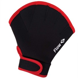 Flow Swimming Resistance Gloves - Webbed Gloves for Water Aerobics, Aquatic Fitness, and Swim Training (Black/Red, Large)