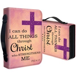 Bible Cover for Women Large PU Leather Zippered Bible Case with Handle and Christian Biblical 4-13 Design, Christian Bible Bag for Girls & Women, Cover Fits Standard 9.5"x7.5"x2.3" Bible