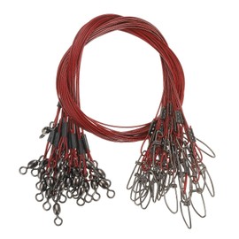 PATIKIL Fishing Wire Leader Line 125LB 21 Inch, 30Pcs Steel Heavy Saltwater Fishing Leader Line High Strength with Rolling Swivel and Snap, Red